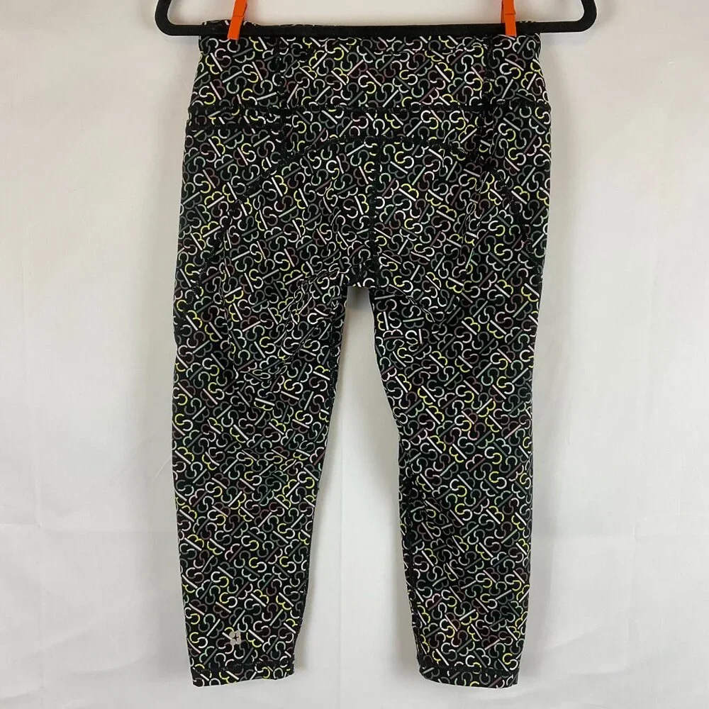 Sweaty Betty Power Crop Leggings 4/6 Black Yellow Green Pink Monogram Print Tech
